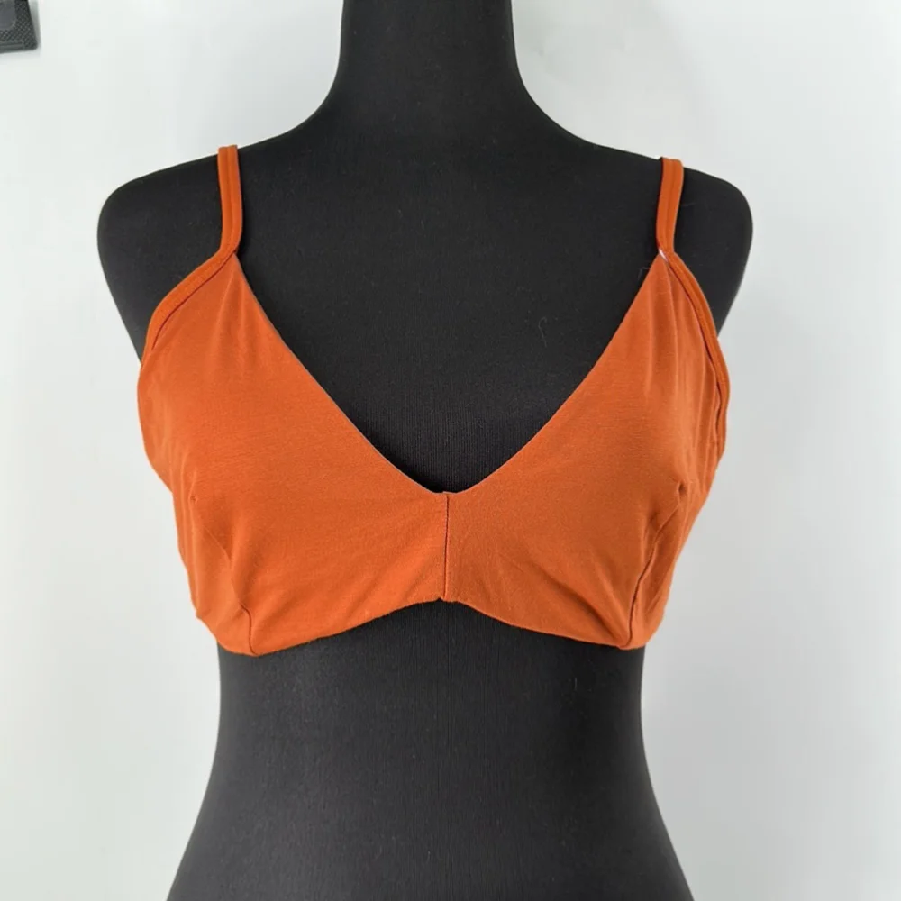 Everlane The Cotton Bralette cognac orange brown lounge comfort light support XL